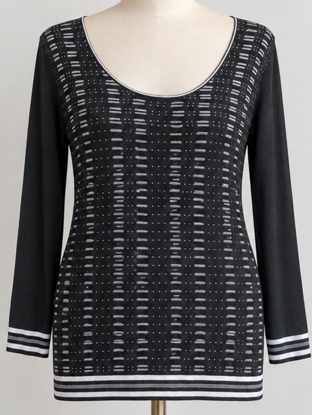 Women’s Navy Blue / Pink Patterned Scoop Neck Top